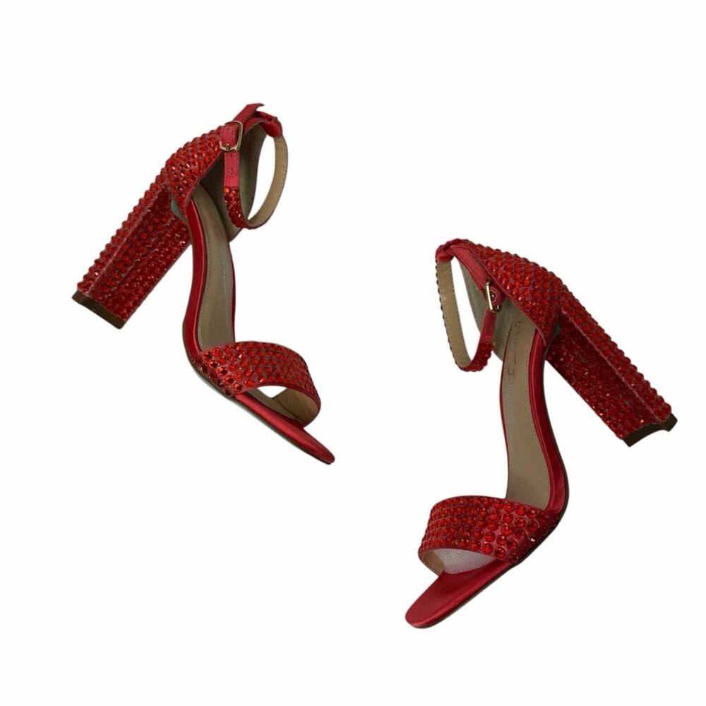 BETSEY JOHNSON RINA SATING RHINESTONE WOMEN EMBELLISHED HEEL SANDALS SIZE 5 NEW